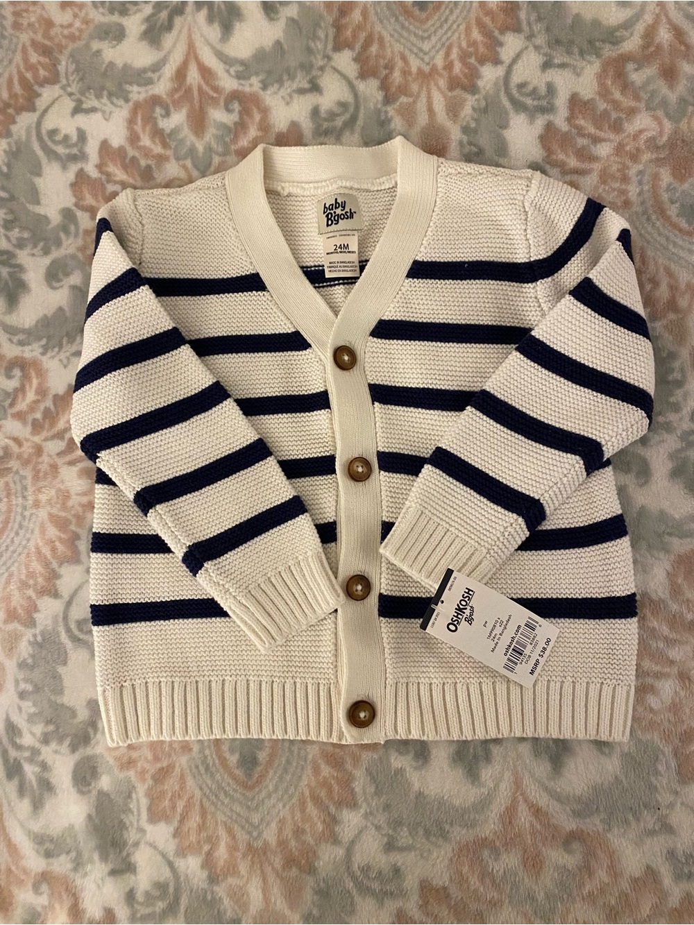 Osh Kosh White & Navy Striped Knit Cardigan - Baby